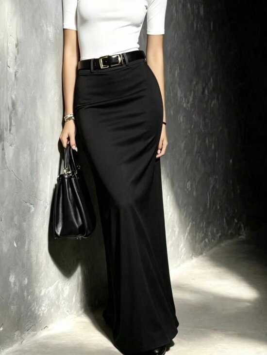 Dresses & Skirts - Black Casual Women's Elegant High Waist Mermaid Tail Bodycon Long Skirt
